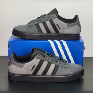 New / Box-Adidas Campus Vulc Gray Black Suede Leather Sneakers Shoes- Mens 9